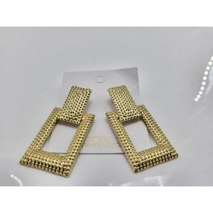 Women's Gold Tone Rectangle Statement Dangle Drop Fashion Earrings